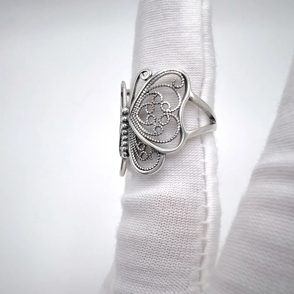 .925 Sterling Silver Filigree Butterfly Ring